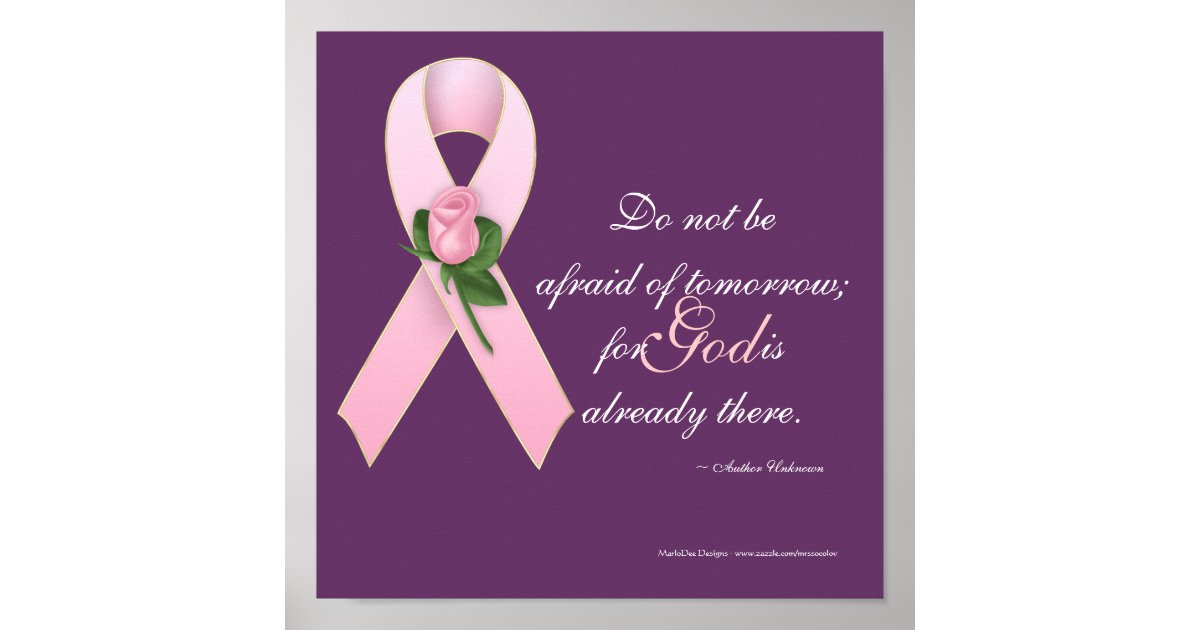 Breast Cancer Pink Ribbon w/Rose Custom Print | Zazzle