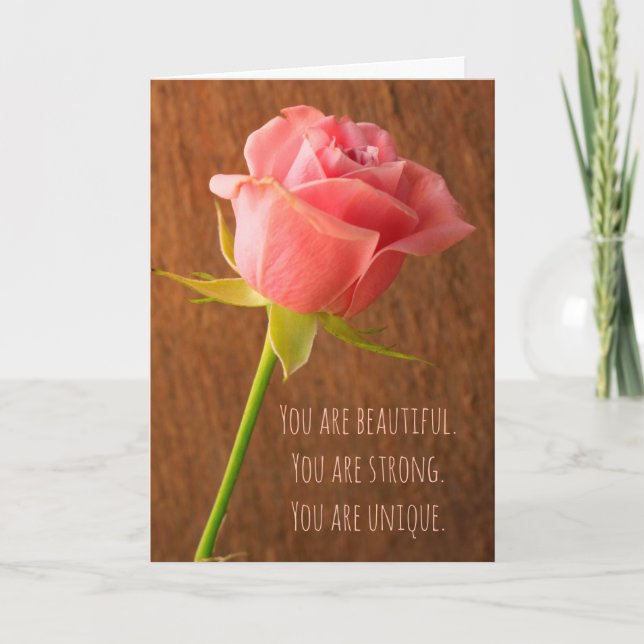 Breast Cancer Pink Rose  Card (Front)