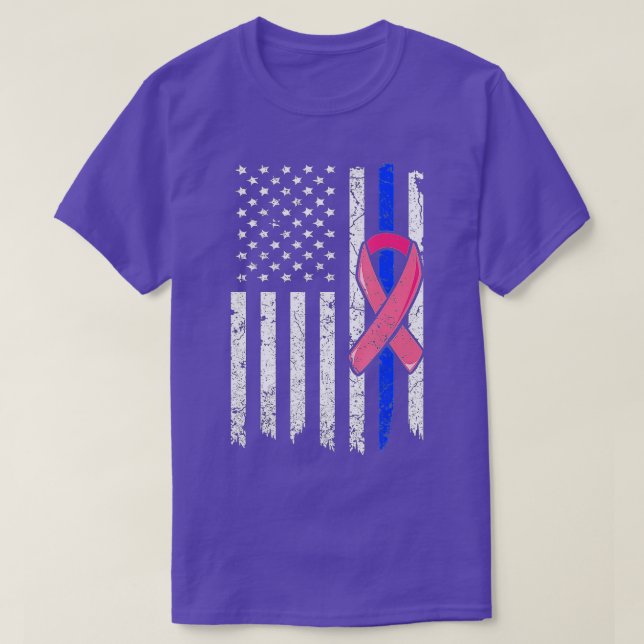 Breast Cancer Police American Flag  Pink Ribbon Fi T-Shirt (Design Front)