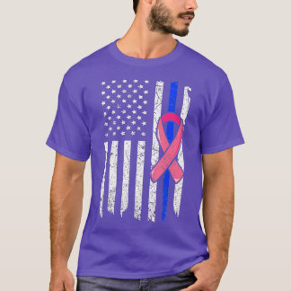 Breast Cancer Police American Flag  Pink Ribbon Fi T-Shirt