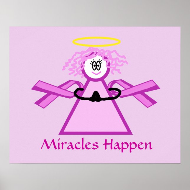Breast Cancer Praying Pink Ribbon Angel Poster (Front)