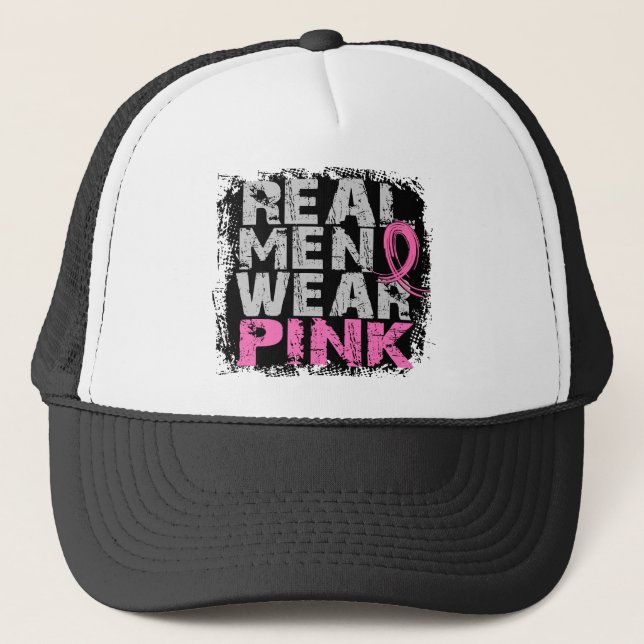 Breast Cancer Real Men Wear Pink Trucker Hat (Front)