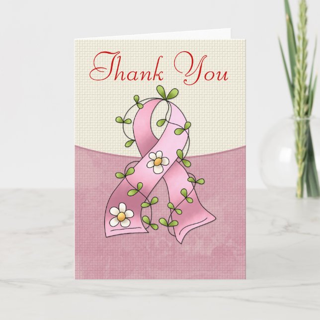 Breast Cancer Ribbon 1 Thank You Greeting Card (Front)