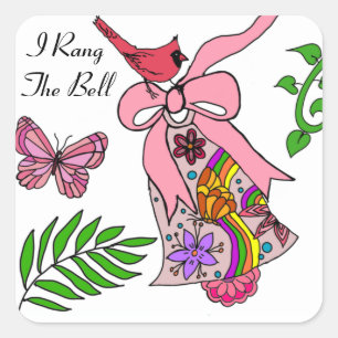 Breast cancer ribbon bell  square sticker