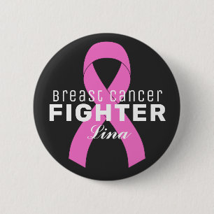 Breast Cancer Ribbon Black Button