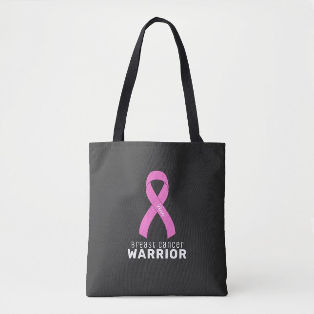 Breast Cancer Ribbon Black Tote Bag (Front)
