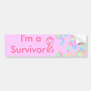 Breast Cancer Ribbon, Butterfly, I'm a Survivor . Bumper Sticker