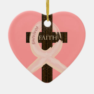 Breast Cancer Ribbon Celbrates Faith & Remission Ceramic Tree Decoration