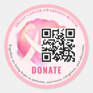 Breast Cancer Ribbon Fundraiser Donation QR CODE Classic Round Sticker