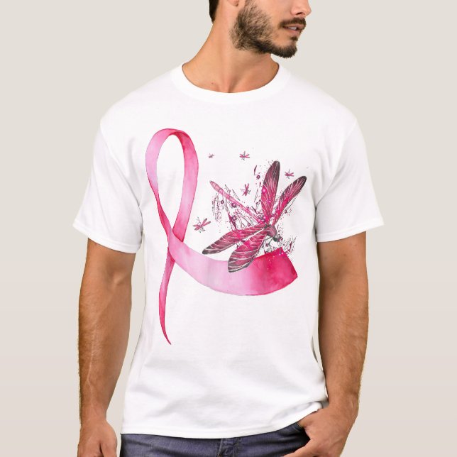 Breast Cancer Ribbon Pink Dragonfly T-Shirt (Front)