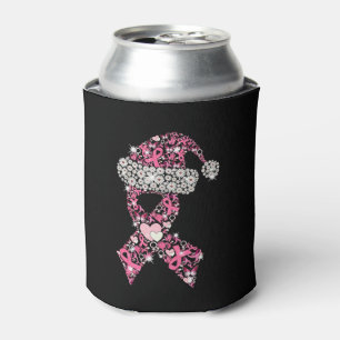 Breast Cancer Ribbon Shape Christmas Santa Ribbon Can Cooler