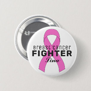 Breast Cancer Ribbon White Button