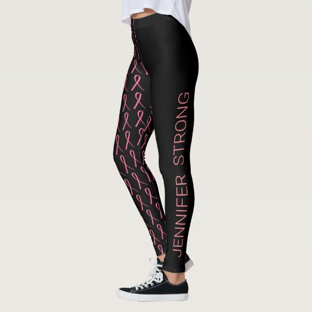 Breast Cancer Run Your Name Strong Pink Ribbon Leggings (Left)