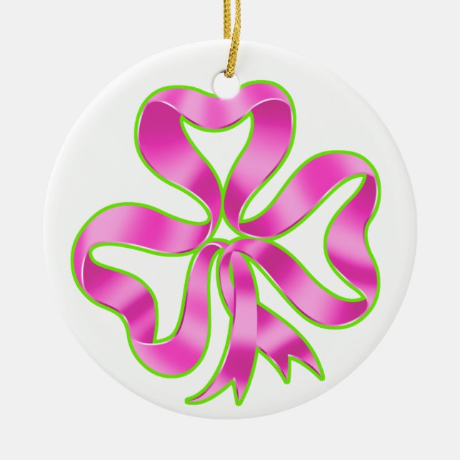 Breast Cancer Shamrock Ribbon Ceramic Tree Decoration (Front)