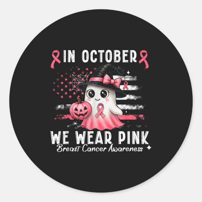 Breast Cancer Shirt For Women In October We Wear N Classic Round Sticker (Front)