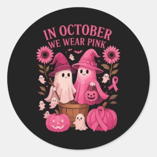 Breast Cancer Shirts Women Halloween In October We Classic Round Sticker