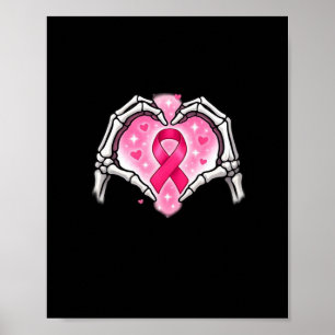 Breast Cancer Skeleton Hand Heart Sign Ribbon Awar