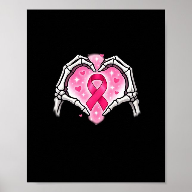 Breast Cancer Skeleton Hand Heart Sign Ribbon Awar (Front)