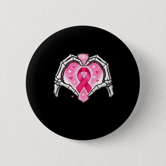 Breast Cancer Skeleton Hand Heart Sign Ribbon Awar 6 Cm Round Badge (Front)