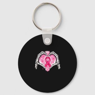 Breast Cancer Skeleton Hand Heart Sign Ribbon Awar Key Ring
