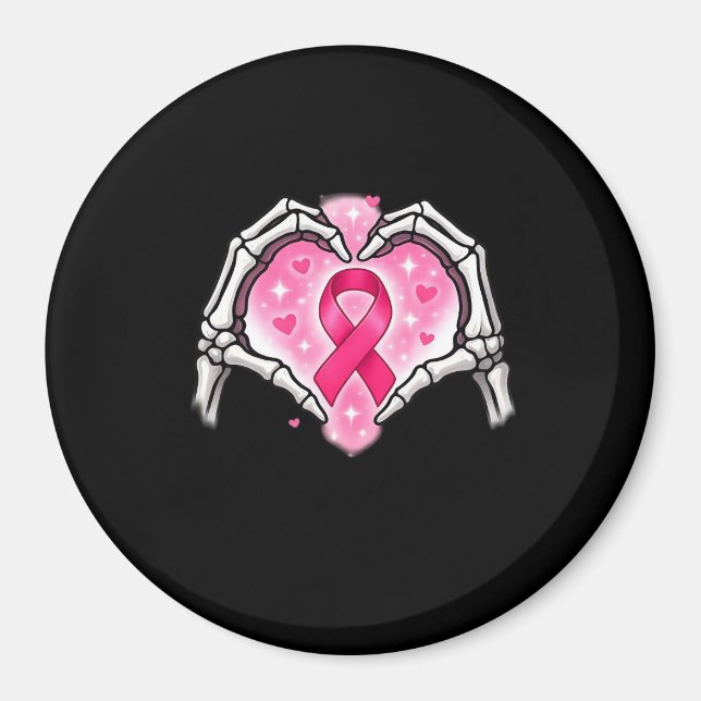 Breast Cancer Skeleton Hand Heart Sign Ribbon Awar Magnet (Front)