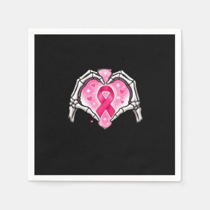Breast Cancer Skeleton Hand Heart Sign Ribbon Awar Napkin