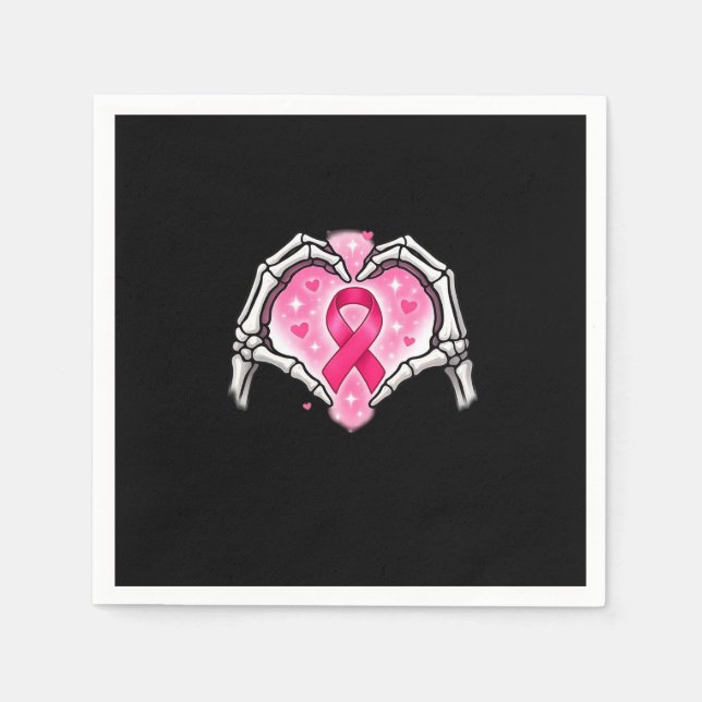 Breast Cancer Skeleton Hand Heart Sign Ribbon Awar Napkin (Front)