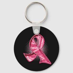 Breast Cancer Slogan Watermark Ribbon Key Ring