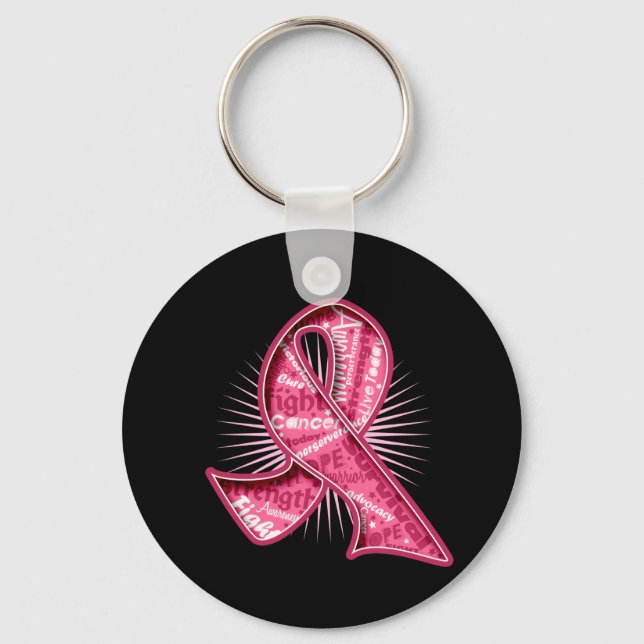 Breast Cancer Slogan Watermark Ribbon Key Ring (Front)