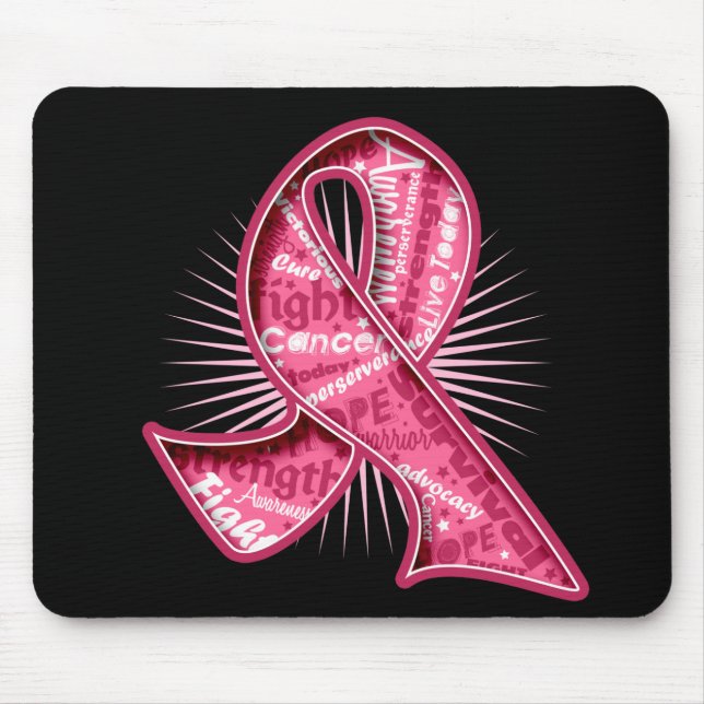 Breast Cancer Slogan Watermark Ribbon Mouse Mat (Front)