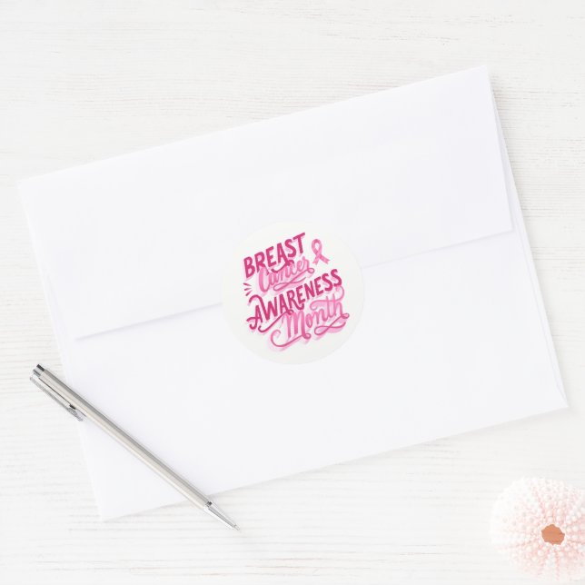 Breast Cancer Stickers-Pink Ribbon Classic Round Sticker (Envelope)
