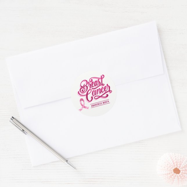 Breast Cancer Stickers-Pink Ribbon Classic Round Sticker (Envelope)