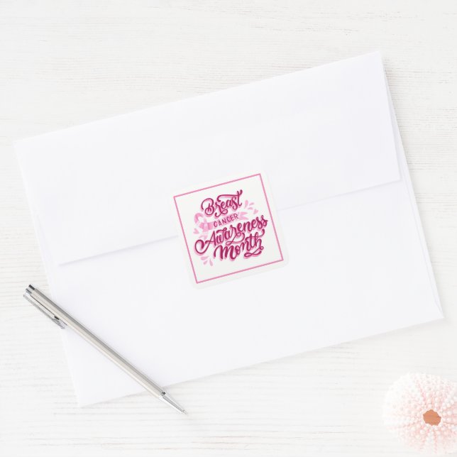 Breast Cancer Stickers-Pink Ribbon Square Sticker (Envelope)