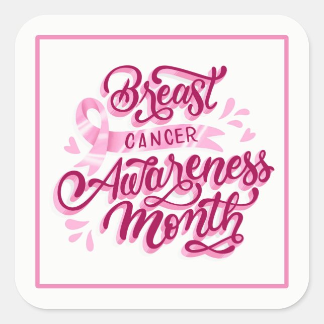 Breast Cancer Stickers-Pink Ribbon Square Sticker (Front)