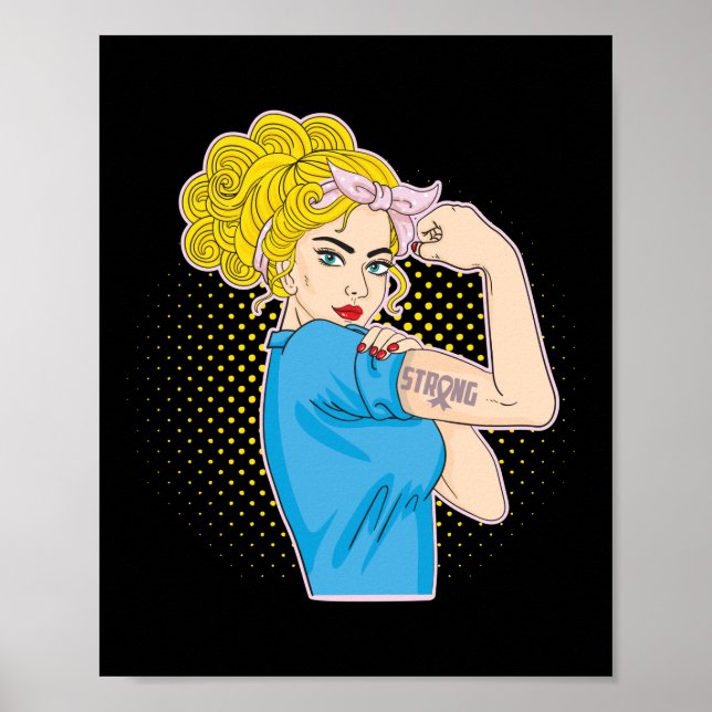 Breast Cancer Strong Pink Ribbon Rosie The Riveter Poster (Front)