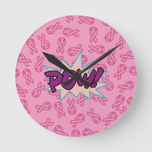 Breast Cancer Super Hero Round Clock (Front)