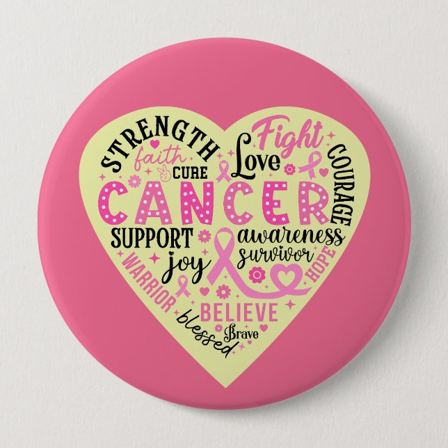 Breast Cancer Support Heart  10 Cm Round Badge (Front)