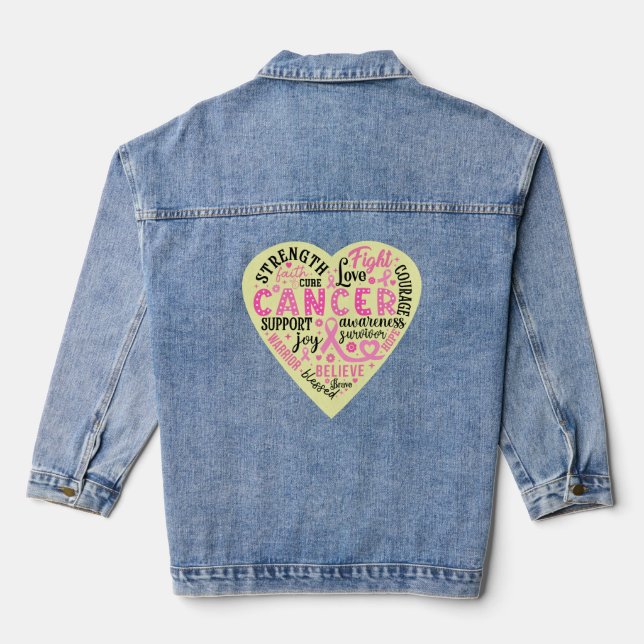 Breast Cancer Support Heart  Denim Jacket (Back)