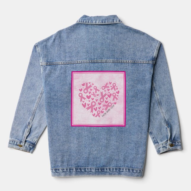 Breast Cancer Support Heart - Pink Ribbons Denim Jacket (Back)