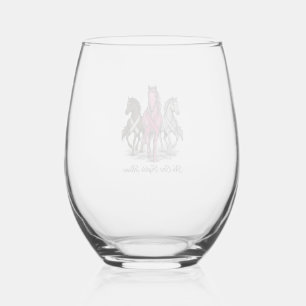 Breast Cancer Support Horse Vector Shirt Design_1 Stemless Wine Glass