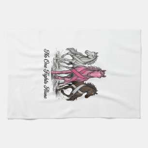 Breast Cancer Support Horse Vector Shirt Design_1 Tea Towel