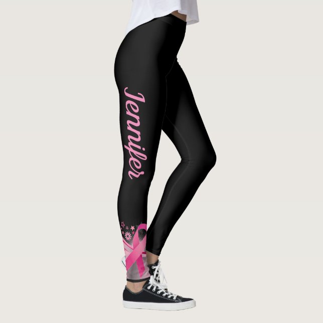 Breast Cancer Support Pink Ribbon Leggings NAME (Right)
