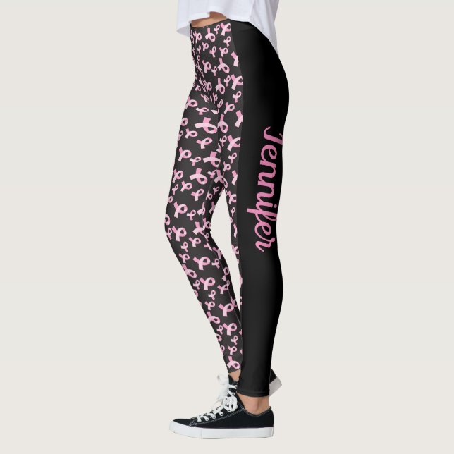 Breast Cancer Support Ribbon Leggings YOUR NAME (Left)