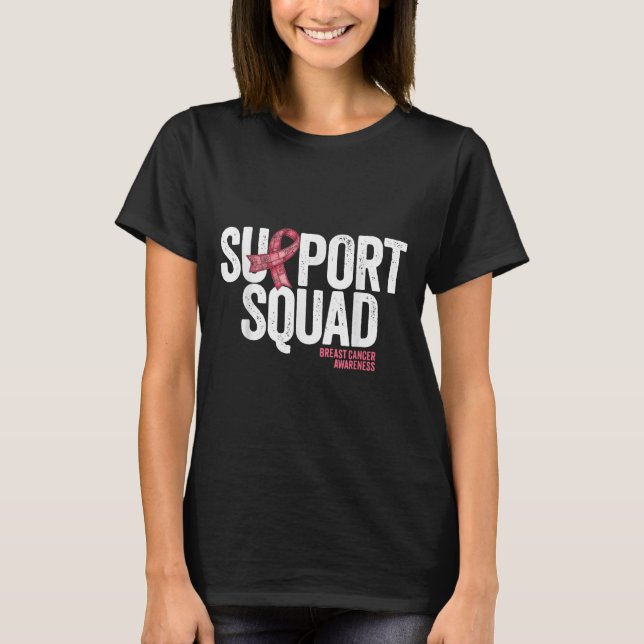 Breast Cancer Support Squad Pink Ribbon Patchwork  T-Shirt (Front)