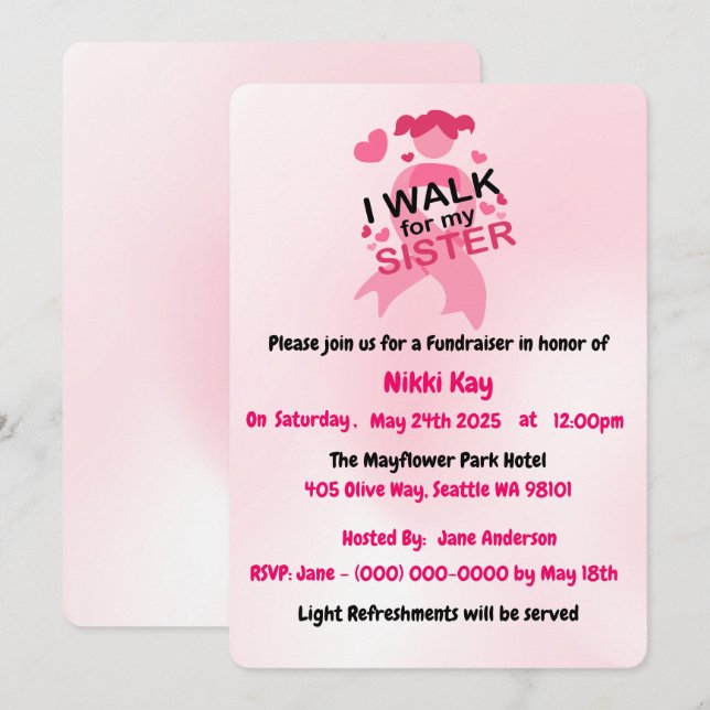 Breast Cancer Support Team Pink Ribbon Personalise Invitation (Front/Back)