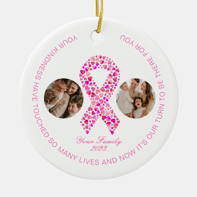 Breast Cancer Support Two Photo Collages Ceramic Tree Decoration (Front)