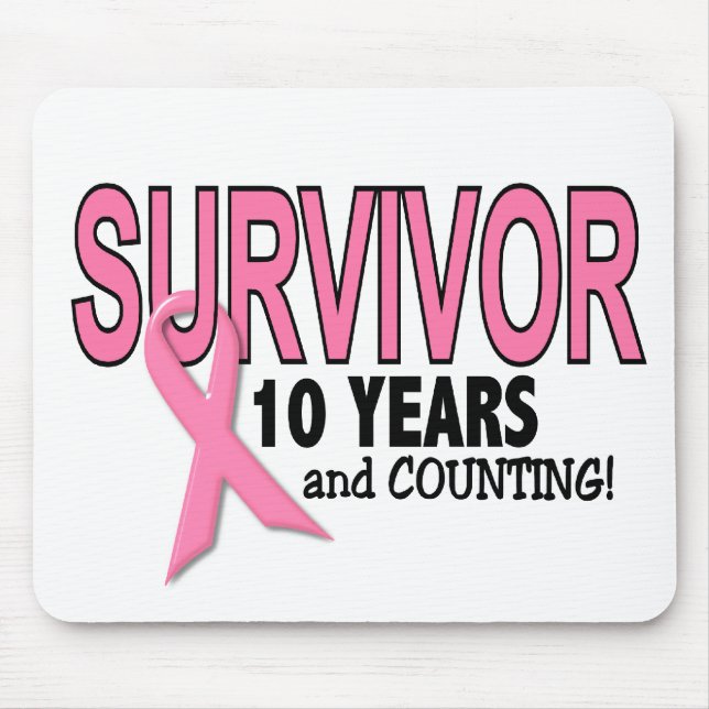 BREAST CANCER SURVIVOR 10 Years & Counting Mouse Mat (Front)