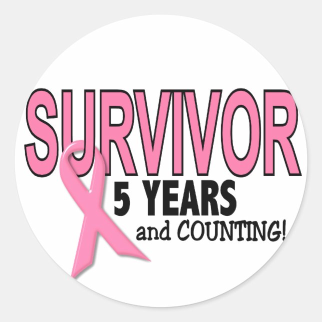 BREAST CANCER SURVIVOR 5 Years & Counting Classic Round Sticker (Front)