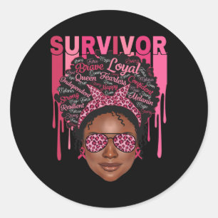Breast Cancer Survivor Afro Queen Black Women Pink Classic Round Sticker