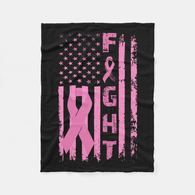 Breast Cancer Survivor American Flag Awareness  Fleece Blanket (Front)